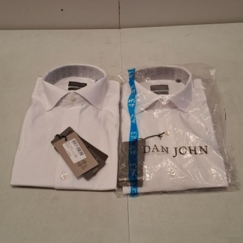 20 X BRAND NEW DAN JOHN BUTTONED SHIRTS ALL IN WHITE IN SIZES 39,40,41,43 IN ONE TRAY (NOTE TRAY NOT INCLUDED)