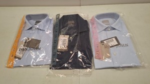 20 X BRAND NEW DAN JOHN BUTTONED SHIRTS IN COLOURS NAVY AND LIGHT BLUE IN SIZES 40,41,42 ETC IN ONE TRAY (NOTE TRAY NOT INCLUDED)