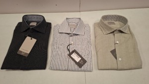 20 X BRAND NEW DAN JOHN BUTTONED SHIRTS IN VARIOUS COLOURS GREEN , WHITE/GREY , CHARCOAL GREY IN SIZES 38,39,40 SLIM FIT ETC IN ONE TRAY (NOTE TRAY NOT INCLUDED)