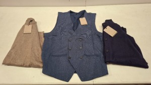 20 X BRAND NEW DAN JOHN MIXED CLOTHING LOT TO INCLUDE WAISTCOAT IN BLUE IN SIZE XXXL , SWEATSHIRT IN BROWN IN XXXL , BUTTONED TURTLENECK JUMPER IN BLUE IN SIZE L ETC IN ONE TRAY (TRAY NOT INCLUDED)