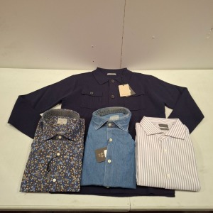 20 X BRAND NEW DAN JOHN MIXED CLOTHING LOT TO INCLUDE SWEATSHIRT IN GREY IN SIZE XL , LONG SLEEVE BUTTONED SHIRT IN NAVY IN SIZE M , SHIRT IN FLORAL IN SIZE 45 ETC IN ONE TRAY (TRAY NOT INCLUDED)