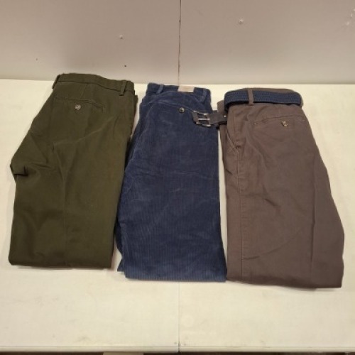 20 X BRAND NEW DAN JOHN MIXED CLOTHING LOT TO INCLUDE TROUSERS IN BLUE IN SIZE 58 , TROUSERS IN GREY IN SIZE46 , TROUSERS IN OLIVE IN SIZE 52 ETC IN ONE TRAY (TRAY NOT INCLUDED)