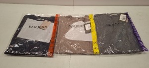 20 X BRAND NEW DAN JOHN MIXED CLOTHING LOT TO INCLUDE SWEATSHIRT IN GREY IN SIZE XL , TSHIRT IN BLACK IN XL , TURTLE NECK JUMPER IN TEAL IN SIZE L ETC IN ONE TRAY (NOTE - TRAY NOT INCLUDED)