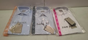 20 X BRAND NEW DAN JOHN MIXED SHIRTS IN WHITE/BLUE AND WHITE IN SIZES 40,41,43 IN ONE TRAY (NOTE - TRAY NOT INCLUDED)