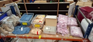 40 X BRAND NEW MIXED LOT CONTAINING 5 PAIRS OF MISGUIDED WOMENS BOOTS IN CREAM IN SIZE 4 , 20 DENIM LONG SLEEVED SHIRT , 16 CHAMPION JOGGERS IN SIZE MEDIUM AND SMALL , 3X BEAUTIFY JEWELLERY BOX IN LATTE , TOKYO LAUNDRY DRESSING GOWN IN PINK IN SIZE SMALL