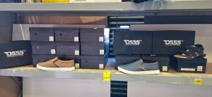 15 X BRAND NEW D555 ORIGINAL FOOTWEAR TO INCLUDE 10 SLIP ON SHOES IN BROWN IN SIZES 12 AND 13 , 4 SLIP ON SHOES IN NAVY IN SIZE 13 AND 1 SANDAL IN BLACK IN SIZE 11 ON A FULL BAY