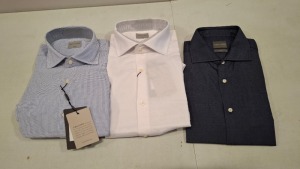 20 X BRAND NEW DAN JOHN MIXED CLOTHING LOT TO INCLUDE SHIRTS IN WHITE AND BLUE STRIPED IN SIZE 45 , SHIRT IN WHITE IN SIZE 44 SLIM , SHIRT IN BLUE IN SIZE 40 SLIM ETC IN ONE TRAY (TRAYS NOT INCLUDED)