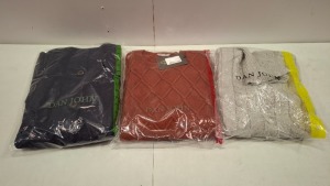 20 X BRAND NEW DAN JOHN MIXED CLOTHING LOT TO INCLUDE SWEATSHIRT IN RED IN SIZE XXL , TURTLENECK JUMPER IN IN GREY IN SIZE S , BUTTONED SWEATSHIRT IN NAVY IN SIZE L