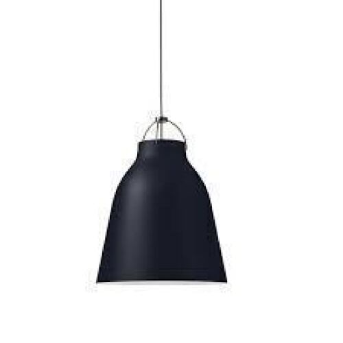 2 X BRAND NEW IN BOXES LOT CONTAINING 1 CARAVAGGIO MATT PENDANT MATT P2 IN DARK ULTRAMARINE WITH 3M GREY CORD E27 MAX 100W AND 1 CARAVAGGIO PS BLACK HIGH- GLOSS LACQUERED LAMP IN 2 BOXES TOTAL RRP &pound;500