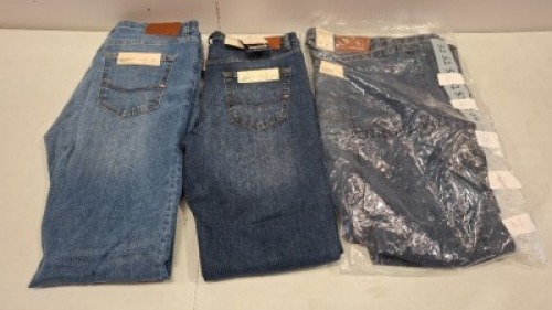 20 X BRAND NEW DAN JOHN JEANS LOT CONTAINING DENIM JEANS IN LIGHT BLUE AND NAVY IN SIZES 46,50,52 ETC IN ONE TRAY (NOTE - TRAYS NOT INCLUDED)