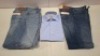 20 X BRAND NEW DAN JOHN MIXED CLOTHING LOT CONTAINING A SHIRT IN BLUE IN SIZE 39 REGULAR, JEANS IN BLUE IN SIZE 50, TROUSERS WITH A BELT IN OLIVE IN SIZE 44, ETC, IN 1 TRAY (TRAY NOT INCLUDED)