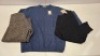 20 X BRAND NEW DAN JOHN MIXED CLOTHING LOT CONTAINING A TURTLENECK JUMPER IN NAVY BLUE IN SIZE L, A TURTLENECK JUMPER IN GREY IN SIZE L, A JUMPER IN BLACK IN SIZE 2XL IN 1 TRAY (TRAY NOT INCLUDED)