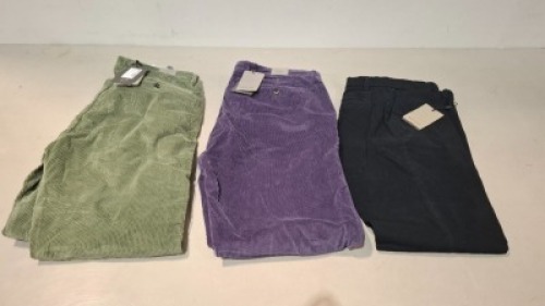 25 X BRAND NEW DAN JOHN MIXED TROUSERS LOT CONTAINING TROUSERS IN BLACK IN SIZE 48 , TROUSERS IN VIOLET IN SIZE 56 , TROUSERS IN GREEN IN SIZE 56 ETC ALL IN ONE BOX