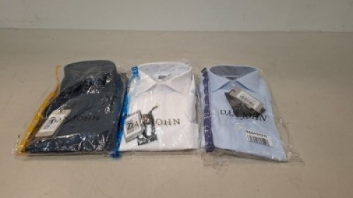 20 X BRAND NEW DAN JOHN MIXED SHIRTS LOT IN WHITE,NAVY AND LIGHT BLUE IN SIZES 37,39,42,43 ETC IN ONE BOX