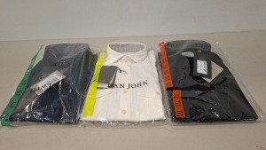 25 X BRAND NEW DAN JOHN SHIRT LOT IN COLOURS WHITE,NAVY AND LIGHT BLUE IN SIZES XL,37,45 ETC IN ONE BOX