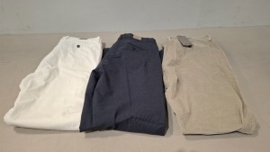 25 X BRAND NEW DAN JOHN MIXED TROUSERS LOT CONTAINING TROUSERS IN WHITE IN SIZE 48 , TROUSERS IN BEIGE IN SIZE 60 , SUIT TROUSERS IN SIZE 54 ETC IN TWO TRAYS (NOTE - TRAYS NOT INCLUDED)
