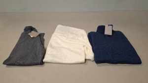 20 X BRAND NEW DAN JOHN MIXED CLOTHING LOT CONTAINING SWEATSHIRT IN NAVY IN SIZE S , TROUSERS IN BROWN IN SIZE 52 , TURTLE NECK JUMPER IN WHITE IN SIZE 3XL ETC IN TWO TRAYS (TRAYS NOT INCLUDED)