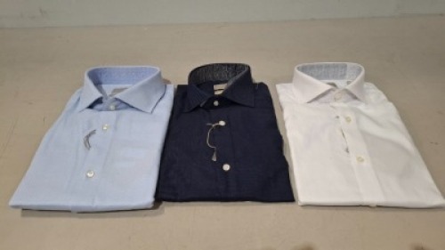 45 X DAN JOHN MIXED SHIRTS IN MIXED COLOURS LIGHT BLUE,WHITE AND NAVY BLUE IN SIZES 36,40,41,42 IN TWO TRAYS (TRAYS NOT INCLUDED)