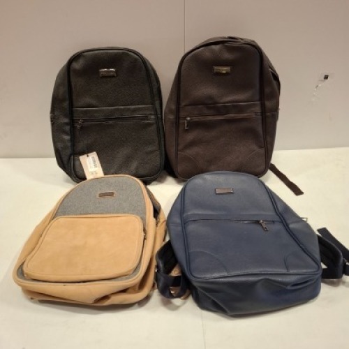 8 X BRAND NEW DAN JOHN FAUX-LEATHER BACKPACKS IN NAVY,BEIGE,BROWN AND BLACK - EACH RRP &pound;50 ON HALF A BAY
