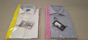 20 X BRAND NEW DAN JOHN SHIRTS LOT CONTAINING WHITE AND WHITE / BLUE IN VARIOUS SIZES, 39,40, 42 AND 45 IN 1 TRAY (TRAY NOT INCLUDED