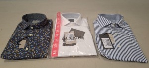 20 X BRAND NEW DAN JOHN SHIRTS LOT CONTAINING FLORAL DESIGN, WHITE AND WHITE / BLUE IN VARIOUS SIZES - 38, 41, 42 AND 43 IN 1 TRAY (TRAY NOT INCLUDED)