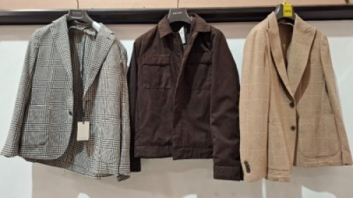 5 X BRAND NEW DAN JOHN BLAZERS LOT TO INCLUDE 2 X IN DARK BROWN IN SIZE XL, 2 X IN BLACK AND WHITE IN SIZES 46 AND 50, 1 X IN LIGHT BROWN IN SIZE 50 - RRP &pound;130