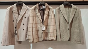 5 X BRAND NEW DAN JOHN BLAZERS LOT TO INCLUDE 2 X IN BROWN CHEQUERED DESIGN IN SIZES 48 AND 50, 2 X IN WHITE AND BROWN IN SIZE 48 AND 50 AND 1 IN BROWN IN SIZE 50 - RRP £130
