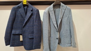 5 X BRAND NEW DAN JOHN BLAZERS LOT TO INCLUDE 3 X IN DARK BLUE IN SIZES 46, 48 AND 50, 2 IN WHITE / BLUE IN SIZES 52 AND 58 - RRP £130