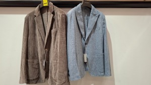 5 X BRAND NEW DAN JOHN BLAZERS LOT TO INCLUDE 4 X BROWN IN SIZES 48, 50, 56, 58 AND 1 X IN LIGHT BLUE AND WHITE IN SIZE 50 - RRP £130