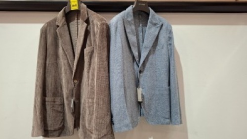 5 X BRAND NEW DAN JOHN BLAZERS LOT TO INCLUDE 4 X BROWN IN SIZES 48, 50, 56, 58 AND 1 X IN LIGHT BLUE AND WHITE IN SIZE 50 - RRP &pound;130