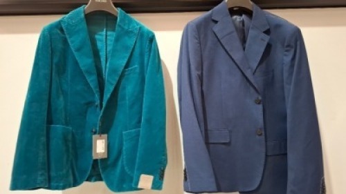 5 X BRAND NEW DAN JOHN BLAZERS LOT TO INCLUDE 3 X NAVY IN SIZE 50 AND 60, 2 X IN TEAL IN SIZE 52 AND 54 - RRP &pound;130