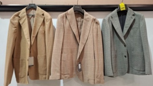 5 X BRAND NEW DAN JOHN BLAZERS LOT TO INCLUDE 3 X IN GREEN IN SIZE 50 AND 58, 2 X IN BROWN IN SIZE 56 - RRP &pound;130