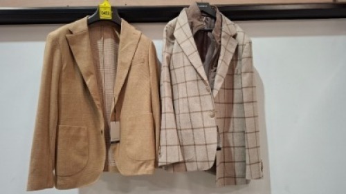 5 X BRAND NEW DAN JOHN BLAZERS LOT TO INCLUDE 3 X IN BROWN IN SIZES 46, 52 AND 54, 2 X BROWN WITH CHEQUERED PATTERN IN SIZE 50 AND 56 - RRP &pound;130