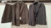 5 X BRAND NEW DAN JOHN BLAZERS LOT ALL IN BROWN 3 X WITH PANTS IN SIZES 48, 56 AND 58, 2 X WITHOUT PANTS IN SIZES 50 AND 52 - RRP &pound;130