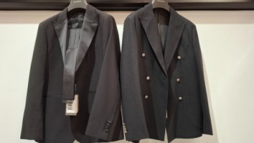 5 X BRAND NEW DAN JOHN BLAZERS LOT ALL IN BLACK 4 X WITH PANTS IN SIZES 48 AND 52, 1 X WITHOUT PANTS IN SIZE 48 - RRP &pound;130