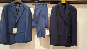 5 X BRAND NEW DAN JOHN BLAZERS LOT TO INCLUDE 2 X WITH PANTS IN NAVY BOTH IN SIZE 48, 3 X WITHOUT PANTS IN NAVY IN SIZES 48, 56 AND 58 - RRP £130