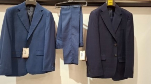 5 X BRAND NEW DAN JOHN BLAZERS LOT TO INCLUDE 2 X WITH PANTS IN NAVY BOTH IN SIZE 48, 3 X WITHOUT PANTS IN NAVY IN SIZES 48, 56 AND 58 - RRP &pound;130