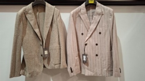 5 X BRAND NEW DAN JOHN BLAZERS LOT TO INCLUDE 4 X IN LIGHT BROWN IN SIZES 48, 50 AND 52 AND 1 X IN BROWN IN SIZE 50 - RRP &pound;130