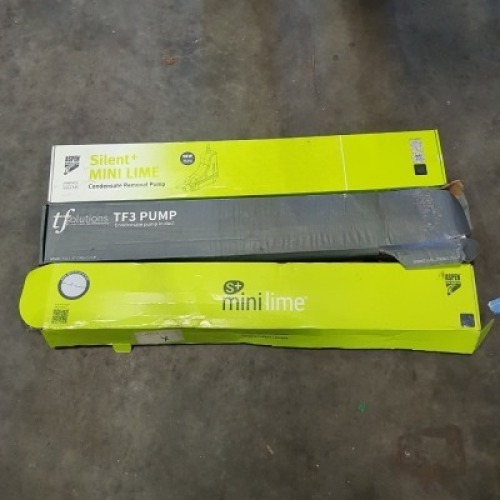 9 X TF SOLUTIONS TF3 PUMP CONDENSATE PUMP IN DUCT 5 X MINI LIME SPEEDIDUCT CASES ONLY 3 X ASPEN PUMPS SILENT + MINI LIME CONDENSATE REMOVAL PUMP (2 X FP3320/5 / FP3319/5)