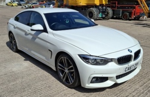 WHITE BMW 420D GRAND COUPE M SPORT A DIESEL COUPE 1995CC FIRST REGISTERED 28/10/2017 REG: CA67 ZRV MILEAGE : 151,720 1 KEY WITH V5, MOT UNTIL 17 JUNE 2025 CLIMATE CONTROL, CRUISE CONTROL SAT NAV, LEATHER SEATS - HEATED FRONT SEATS AUTOMATIC JARMAN / KARDO