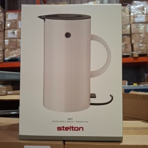 3 X BRAND NEW STELTON EM77 KETTLES SIZE 1.5 L IN WHITE, BLACK AND LIGHT GREY - RRP EACH £99 IN 3 BOXES
