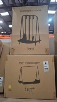 2 X BRAND NEW MIXED FERM LIVING LOT CONTAINING 1 PORT FIREPLACE TOOLS IN BRASS - RRP &pound;169 1 PORT WOOD BASKET IN BRASS - RRP &pound;125 -TOTAL RRP &pound;294 -