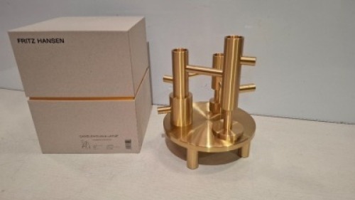 2 X BRAND NEW IN BOX FRITZ HANSEN CANDLEHOLDERS TRIPLE V6 IN SOLID BRASS IN SIZE DIAM 16 CM X H 20 CM - RRP EACH &pound;220