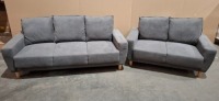 1 X BRAND NEW LINSY FURNITURE BOXED SET OF TWO LOT CONTAINING 1 3-SEATER SOFA AND 1 2-SEATER SOFA IN DARK GREY (MODEL LS075SF6)