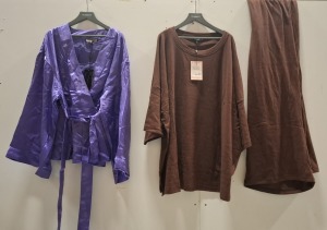 40 X BRAND NEW MIXED CLOTHING LOT CONTAINING MISSGUIDED SKIRT IN BEIGE IN SIZE SMALL , MISSGUIDED BROWN BUITTONED TOP IN SMALL , MISSGUIDED RIB-EYE T-SHIRT WITH PANTS IN CHOCOLATE IN SIZES UK 22,24 ETC IN TWO TRAYS (NOTE - TRAYS NOT INCLUDED)