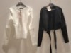 40 X BRAND NEW MIXED CLOTHING LOT CONTAINING MISSGUIDED RIBBED TOP IN BLACK IN SIZE 12 , WRAP TOP IN BLACK IN SIZE MEDIUM , MISSGUIDED BASIC CREW NECK LONGSLEEVE TOP IN SIZE LARGE IN TWO TRAYS (NOTE TRAYS NOT INCLUDED)