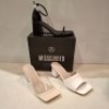 30 X BRAND NEW WOMENS MISSGUIDED SHOES CONTAINING PERSPEX BLOCK HEEL MULE SANDAL IN SAND , SQUARE TOE HIGH HEEL TIE UP SANDAL IN SAND , MID HEEL BLOCK BARELY THERE FAUX LEATHER IN BLACK ETC ALL IN SIZE 5