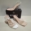 30 X BRAND NEW WOMENS MISSGUIDED SHOES CONTAINING ASSYM STRAPPY HIGH HEEL SANDAL IN BLACK , MID CLEAR HEEL BLOCK IN NUDE , ASSYM STRAPPY HIGH HEEL SANDAL IN WHITE ETC ALL IN SIZE 6