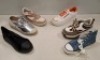 23 X BRAND NEW MIXED SHOE LOT CONTAINING LACE UP CHUNKY HEELED SHOES IN LIGHT GREEN IN SIZE 3 , PERFORATED WEDGE TRAINERS IN BEIGE IN SIZE 8 , MARQUIIZ TRAINERS IN WHITE/ORANGE IN SIZE 5 ETC ON A BAY