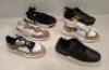 18 X BRAND NEW MIXED SHOE LOT CONTAINING TRAINERS IN WHITE/BLACK/SNAKEPRINT IN SIZE 4 , TRAINERS IN BLACK/WHITE IN SIZE 7 , TRAINERS IN BLACK/WHITE WITH GOLD STRIP ETC ON HALF A SHELF